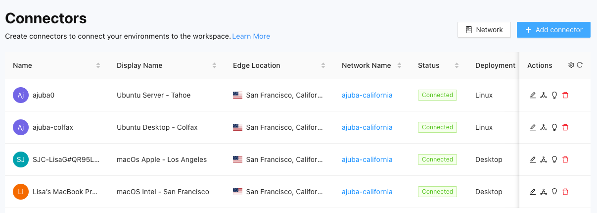 List deployed connectors