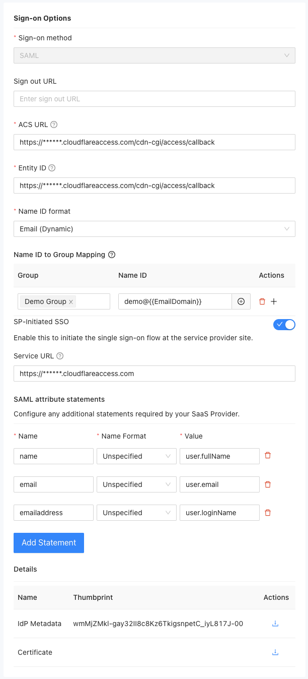 SAML configuration